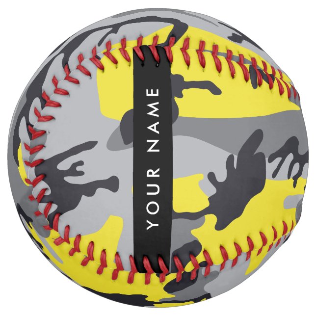 Yellow and Gray Camouflage Your name Personalize Softball (Front Left)