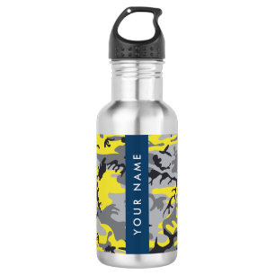 Yellow and Gray Camouflage Your name Personalize Stainless Steel Water Bottle