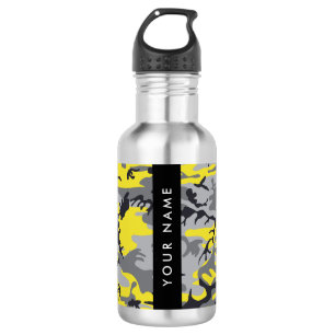 Yellow and Gray Camouflage Your name Personalize Stainless Steel Water Bottle