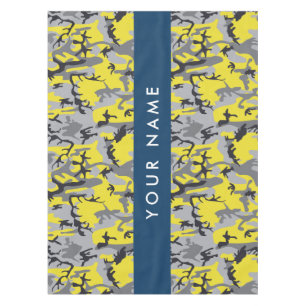 Yellow and Gray Camouflage Your name Personalize Tablecloth