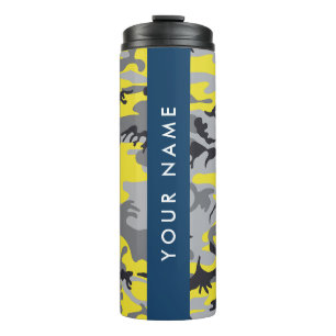 Yellow and Gray Camouflage Your name Personalize Thermal Tumbler