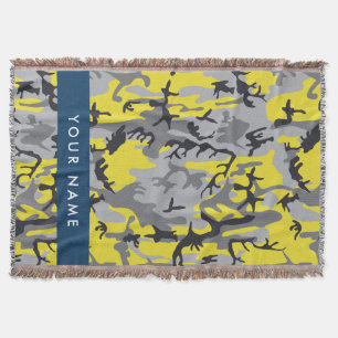 Yellow and Gray Camouflage Your name Personalize Throw Blanket