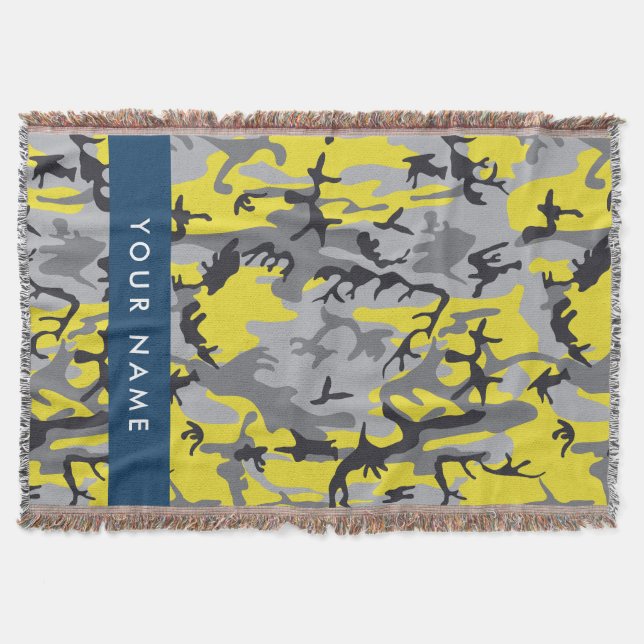 Yellow and Gray Camouflage Your name Personalize Throw Blanket (Front)