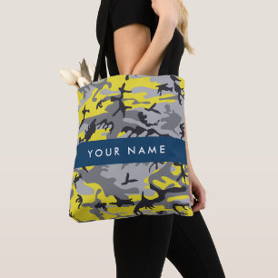 Yellow and Gray Camouflage Your name Personalize Tote Bag