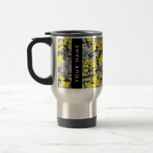 Yellow and Gray Camouflage Your name Personalize Travel Mug
