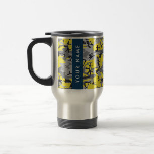 Yellow and Gray Camouflage Your name Personalize Travel Mug