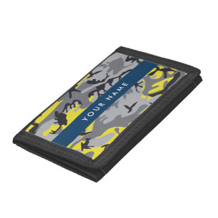 Yellow and Gray Camouflage Your name Personalize Tri-fold Wallet