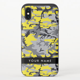 Yellow and Gray Camouflage Your name Personalize iPhone XS Slider Case