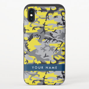 Yellow and Gray Camouflage Your name Personalize iPhone XS Slider Case