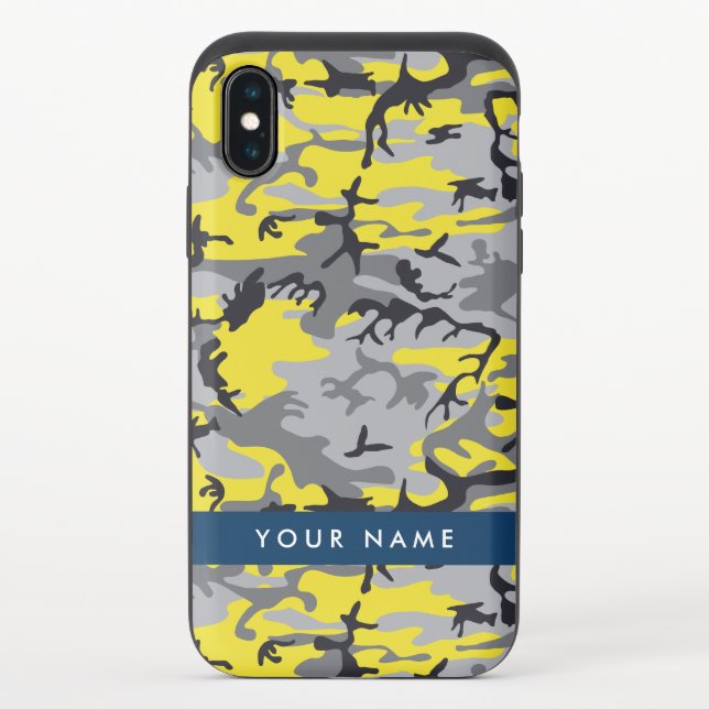 Yellow and Gray Camouflage Your name Personalize Uncommon iPhone Case (Back)