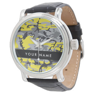 Yellow and Gray Camouflage Your name Personalize Watch