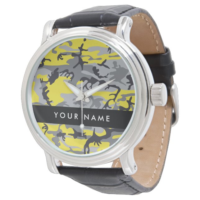 Yellow and Gray Camouflage Your name Personalize Watch (Angled)
