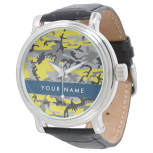 Yellow and Gray Camouflage Your name Personalize Watch
