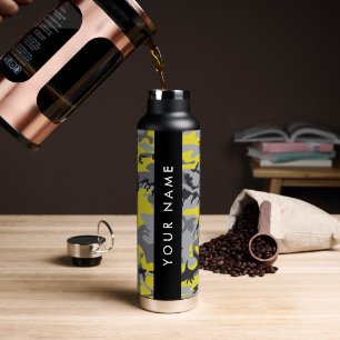 Yellow and Gray Camouflage Your name Personalize Water Bottle