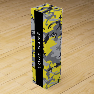 Yellow and Gray Camouflage Your name Personalize Wine Box