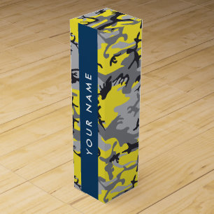 Yellow and Gray Camouflage Your name Personalize Wine Box