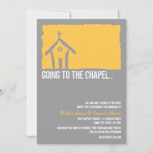 Yellow and Gray Chapel Wedding Invitation (Front)
