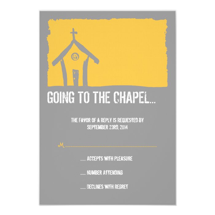 Yellow and Gray Chapel Wedding RSVP card Announcements
