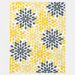 Yellow and Gray Charcoal Modern Floral Fleece Blanket