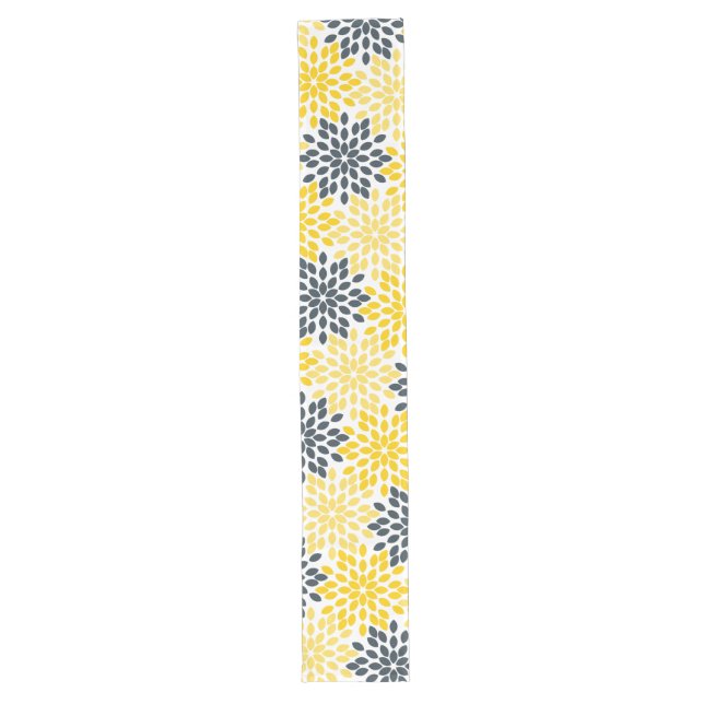 Yellow and Gray Charcoal Modern Floral Long Table Runner (Front)