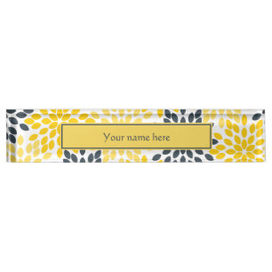 Yellow and Gray Charcoal Modern Floral Name Plate