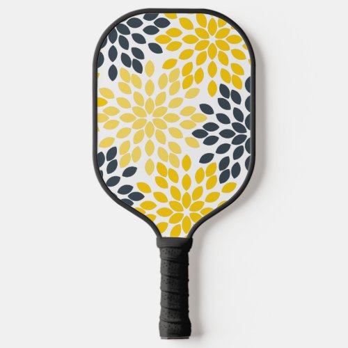 Yellow and Gray Charcoal Modern Floral Pickleball Paddle