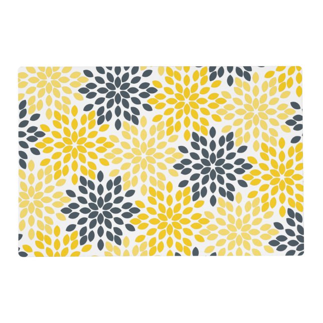 Yellow and Gray Charcoal Modern Floral Placemat (Front)