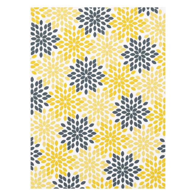 Yellow and Gray Charcoal Modern Floral Tablecloth (Front)