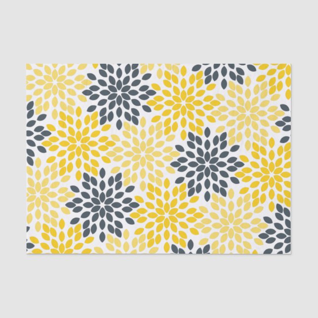 Yellow and Gray Charcoal Modern Floral Tissue Paper (Front)
