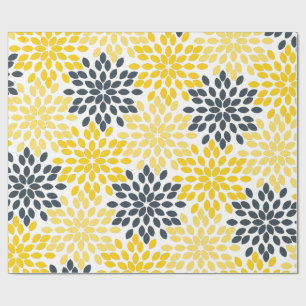 Yellow and Gray Charcoal Modern Floral Wrapping Paper