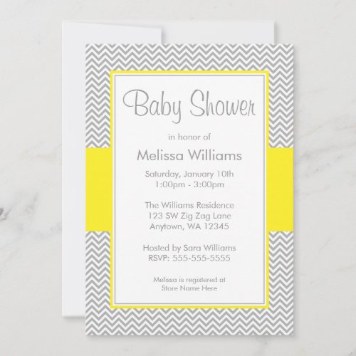 Yellow and Gray Chevron Baby Shower Invitations