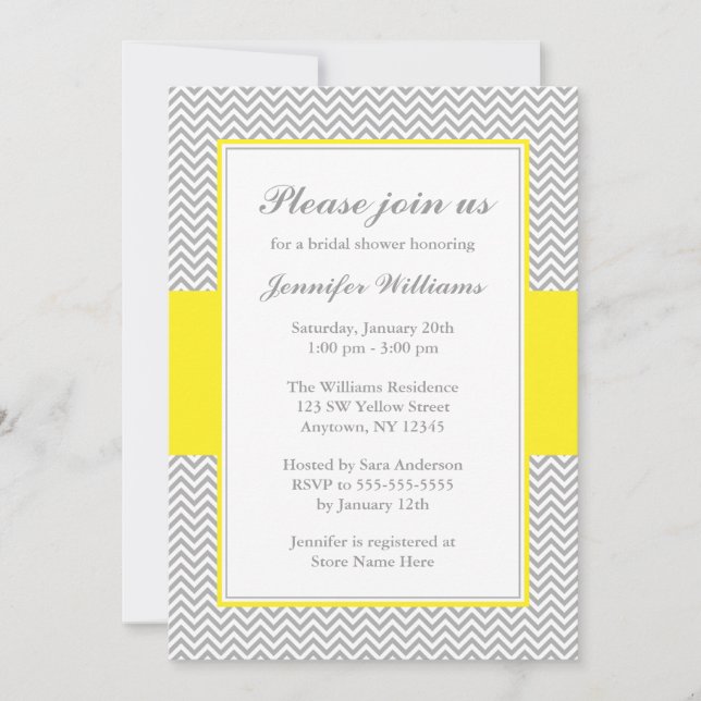 Yellow and Gray Chevron Bridal Shower Invitation (Front)