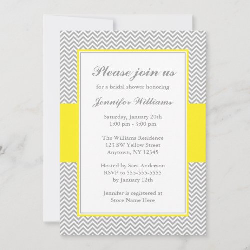 Yellow and Gray Chevron Bridal Shower Personalized Announcements