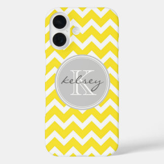 Yellow and Gray Chevron Custom Monogram iPhone 16 Case