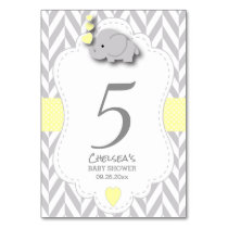 Yellow and Gray Chevron Elephant Table Number