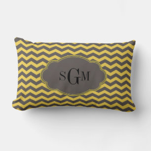 Yellow and Gray Chevron Monogram Initials Pillow