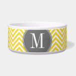 Yellow and Gray Chevron Pattern Custom Monogram Bowl<br><div class="desc">A popular design with charcoal and lemon gold colors and an area to add your monogram or name. Trendy colors and patterns for your phone. If you need to adjust the monograms,  click on the customize button and make changes.</div>
