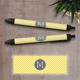Yellow and Gray Chevron Pattern with Monogram Pen