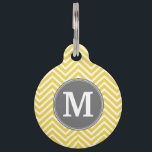 Yellow and Gray Chevron Pattern with Monogram Pet Tag<br><div class="desc">A popular design with charcoal and aubergine colors and an area to add your monogram or name. Trendy colors and patterns for your phone. If you need to adjust the monograms,  click on the customize button and make changes.</div>