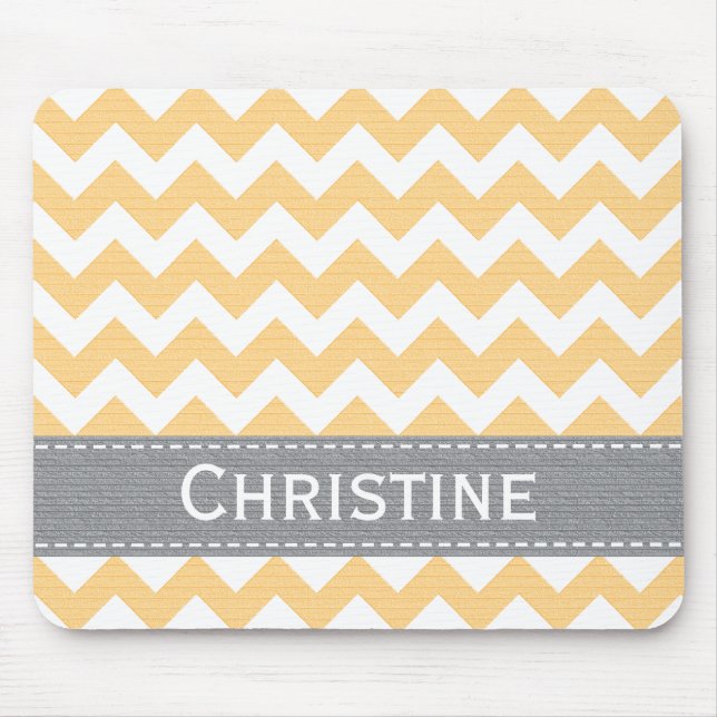 Yellow and Gray Chevron Striped Mousepad (Front)