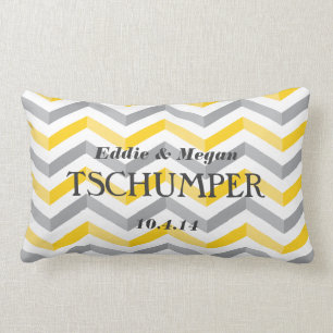 Yellow and Gray Chevron Wedding Lumbar Pillow