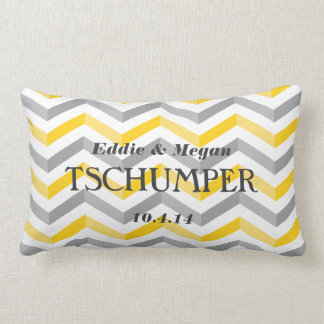 Yellow and Gray Chevron Wedding Lumbar Pillow