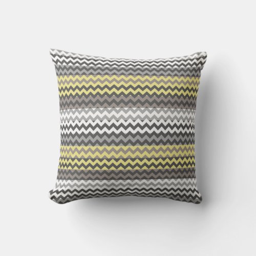 Yellow and Gray Chevron Zigzag Stripe Pattern Throw Pillow