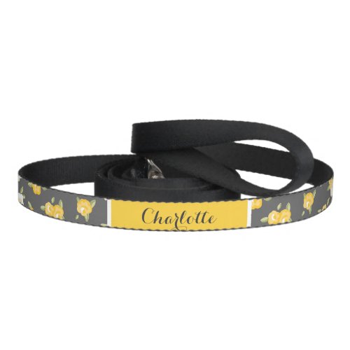 Yellow and Gray Chic Vintage Floral Print Monogram Pet Leash