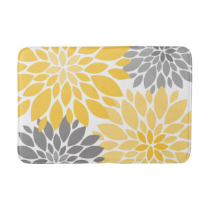 Yellow and Gray Chrysanthemums Floral Pattern Bathroom Mat