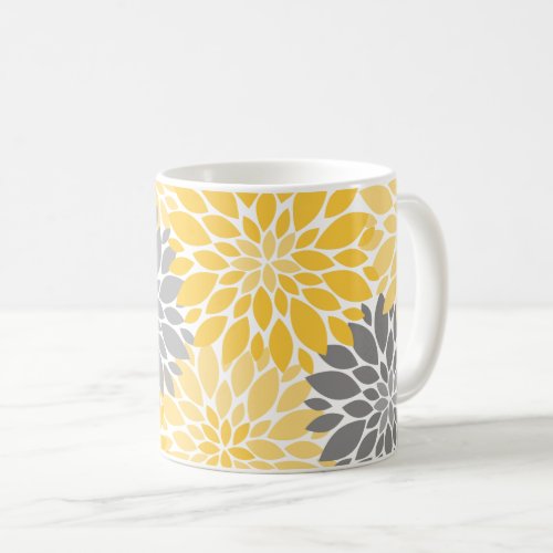 Yellow and Gray Chrysanthemums Floral Pattern Coffee Mug