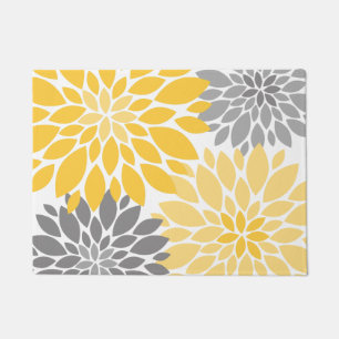 Yellow and Gray Chrysanthemums Floral Pattern Doormat
