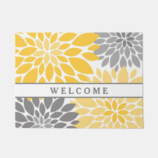 Yellow and Gray Chrysanthemums Floral Pattern Doormat