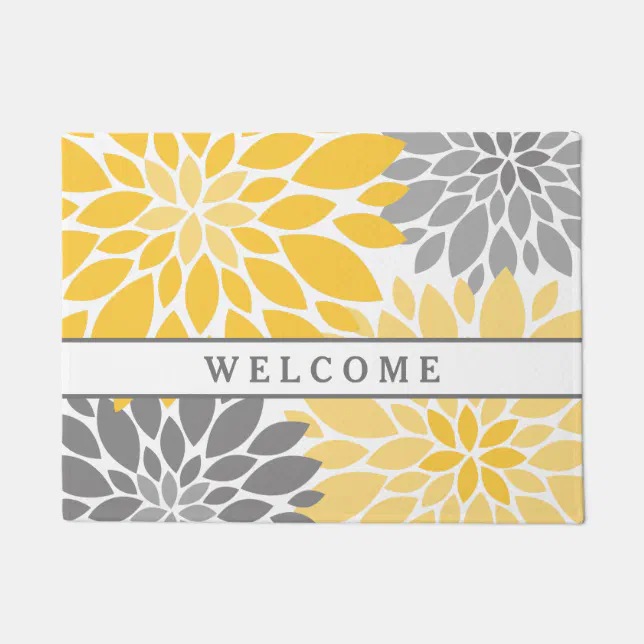 Yellow and Gray Chrysanthemums Floral Pattern Doormat Zazzle