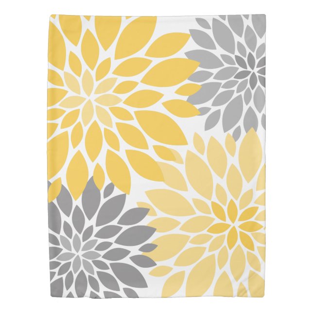 Yellow and Gray Chrysanthemums Floral Pattern Duvet Cover (Front)